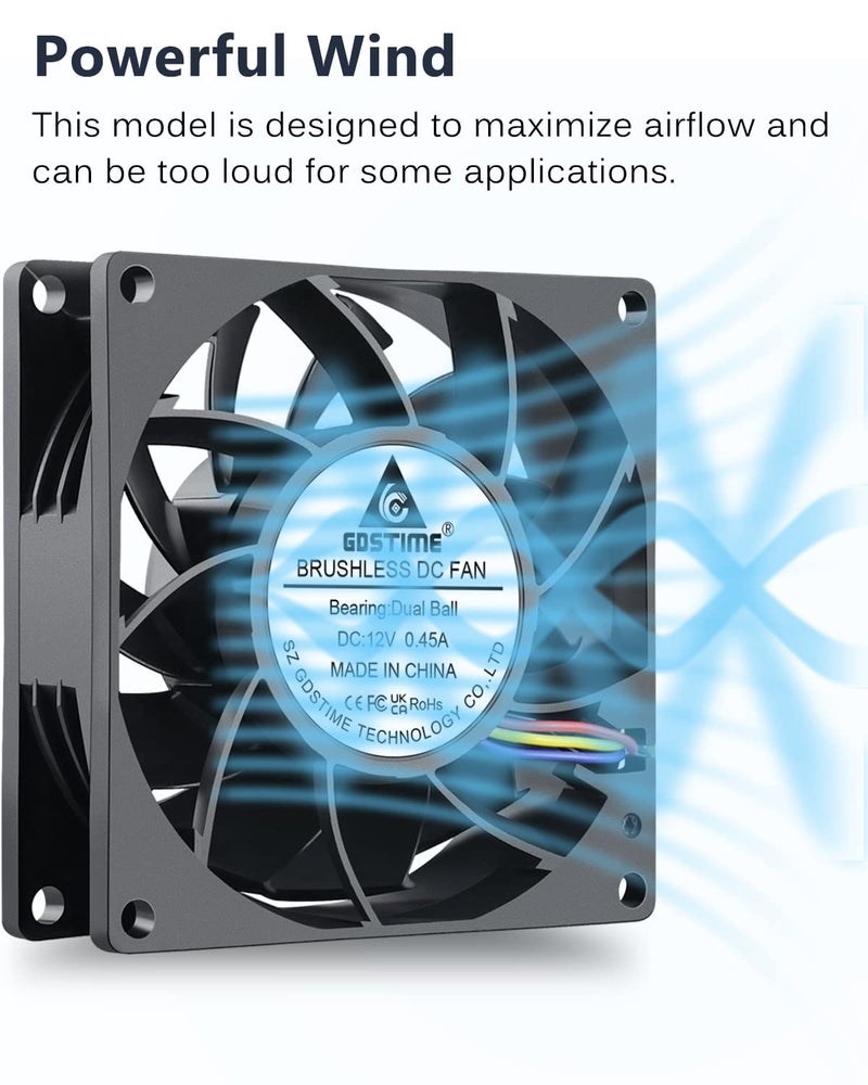 GDSTIME 80mm x 25mm PWM Fan 4-Pin, High Speed 12V 80x8025mm Static Pressure Computer Case PC CPU Cooler Cooling Fan - Image 3